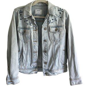 OLD Navy 100% Cotton Embroidered Light Wash Blue Floral Jean Jacket Size XS